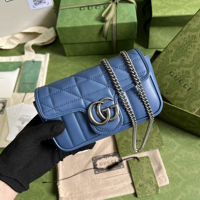 2022 GG original calfskin marmont super mini bag 476433 blue