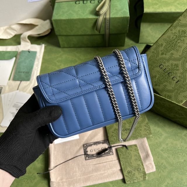 2022 GG original calfskin marmont super mini bag 476433 blue