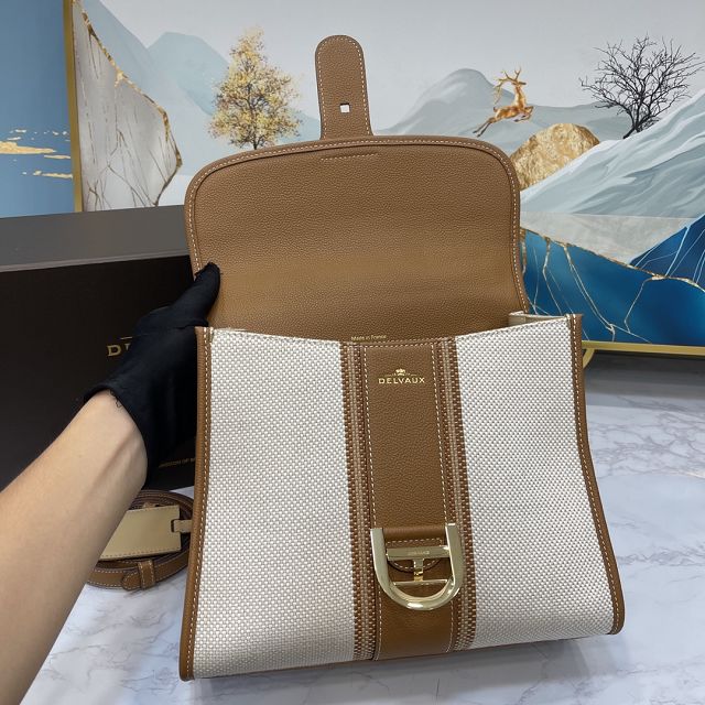 Delvaux original canvas brillant bag MM AA0555 brown&white