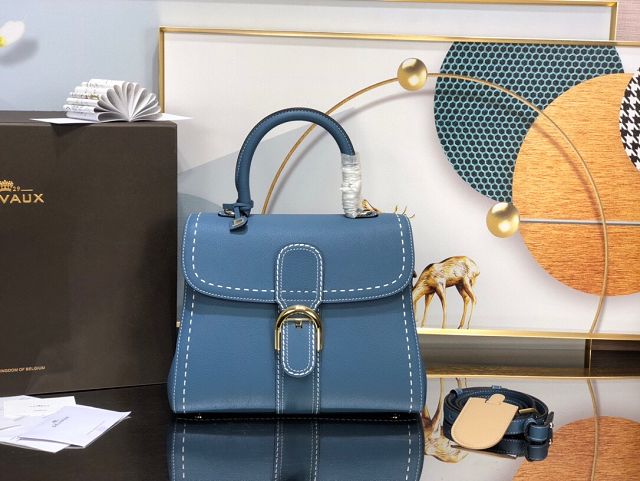 Delvaux original grained calfskin brillant bag MM AA0555 denim blue