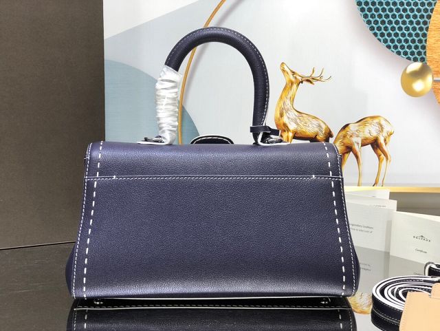 Delvaux original grained calfskin brillant small bag AA0417 dark blue