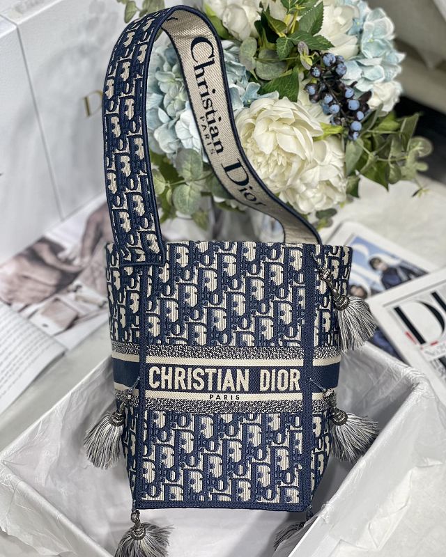 Dior original canvas bucket bag M6006 dark blue