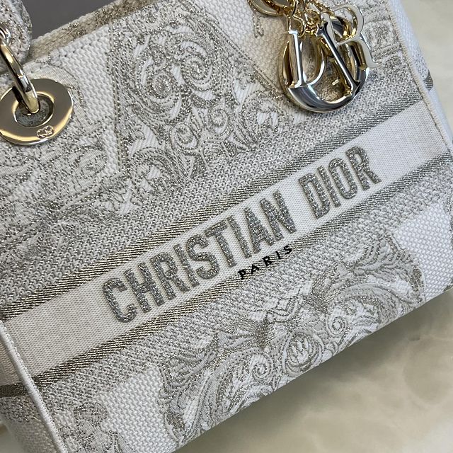 Dior original canvas medium lady bag M0565-5 white&grey