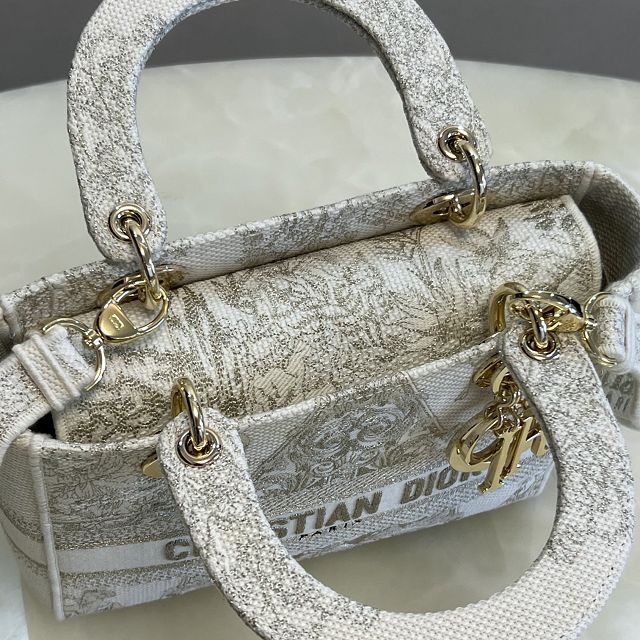 Dior original canvas medium lady bag M0565-5 white&grey