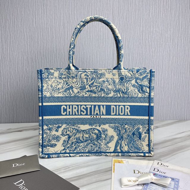 Dior original canvas medium book tote bag M1296-4 blue