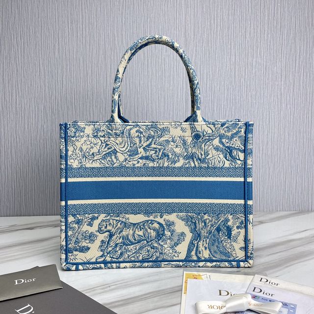 Dior original canvas medium book tote bag M1296-4 blue