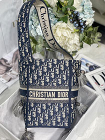 Dior original canvas bucket bag M6006 dark blue