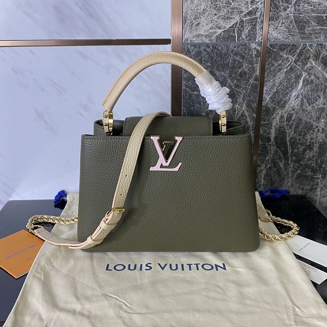 Louis vuitton original calfskin capucines BB handbag M59653 khaki green