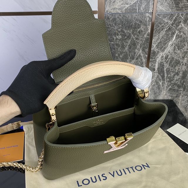 Louis vuitton original calfskin capucines BB handbag M59653 khaki green