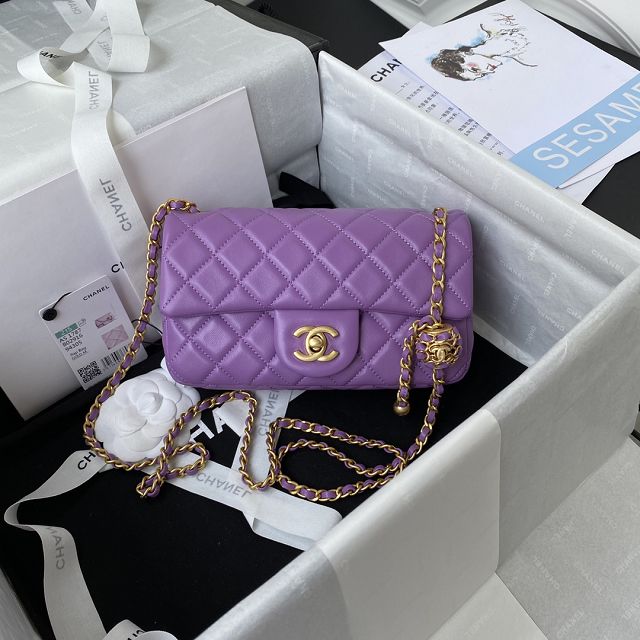 2022 CC original lambskin flap bag AS1787 purple