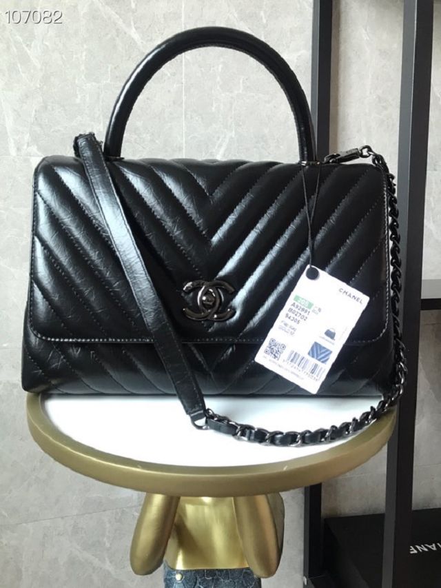 CC original aged calfskin top handle flap bag A92991 black