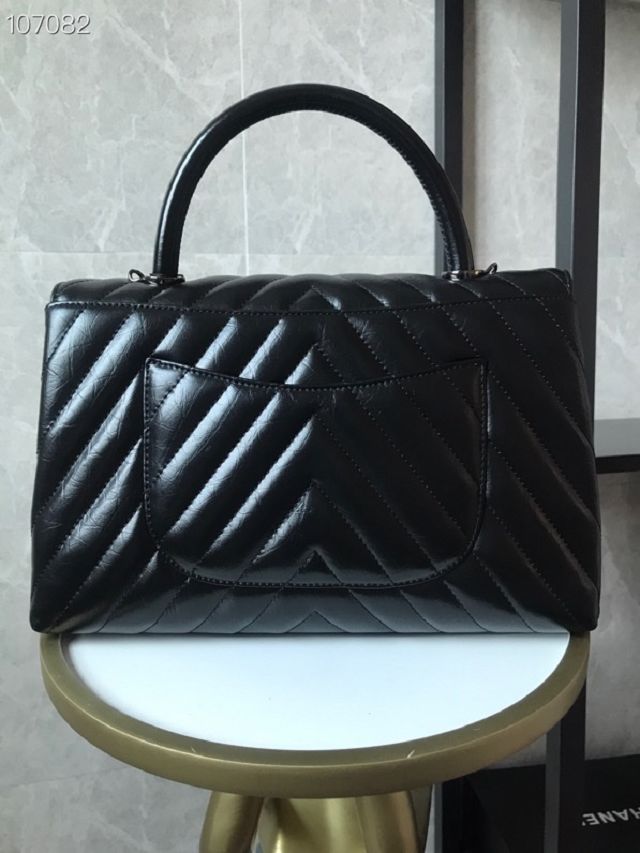 CC original aged calfskin top handle flap bag A92991 black