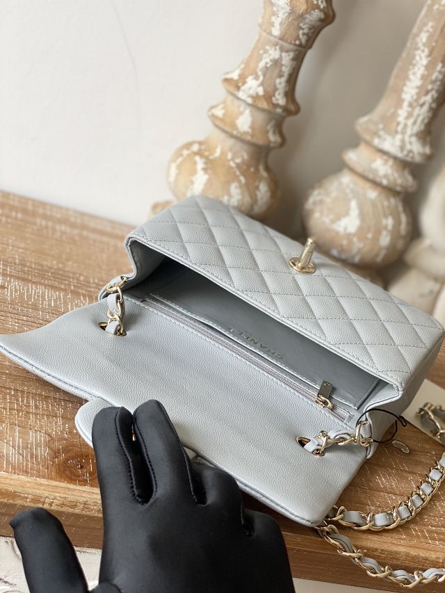 CC original grained calfskin mini flap bag A69900 light grey