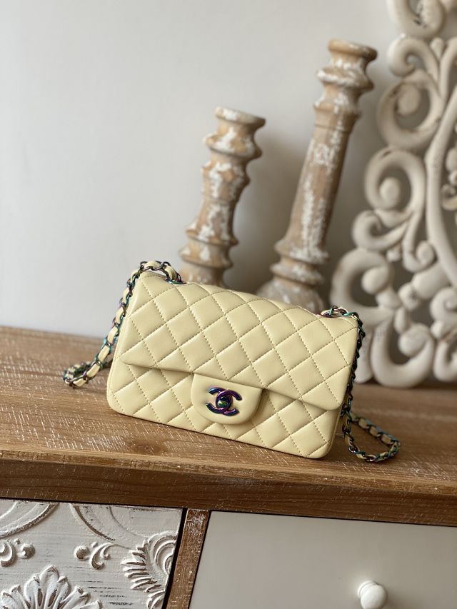 CC original lambskin mini flap bag A69900 light yellow