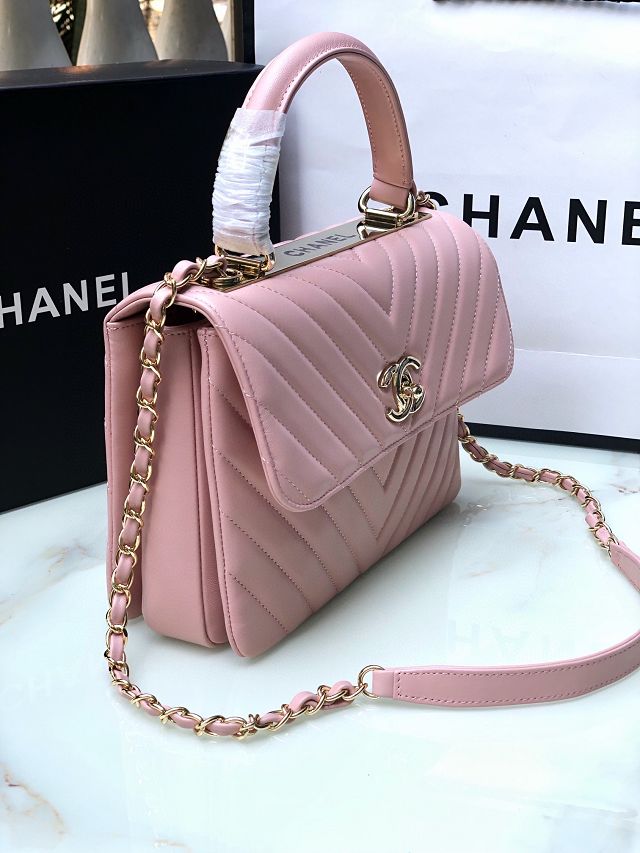 CC original lambskin top handle flap bag A92236-2 light pink