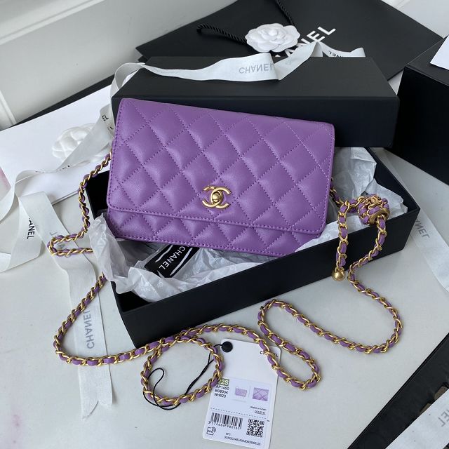 CC original lambskin wallet on chain AP145-2 purple