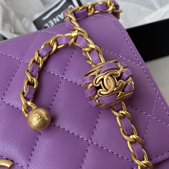 CC original lambskin wallet on chain AP145-2 purple