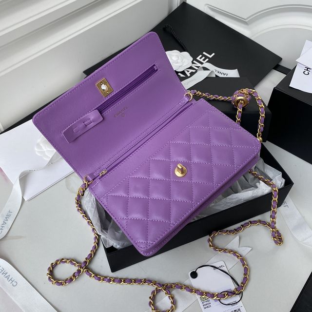 CC original lambskin wallet on chain AP145-2 purple