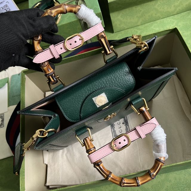 GG original calfskin diana small tote bag 702721 green