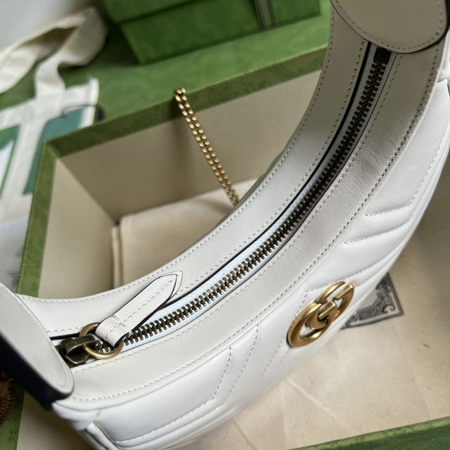 2022 GG original calfskin marmont half-moon-shaped mini bag 699514 white