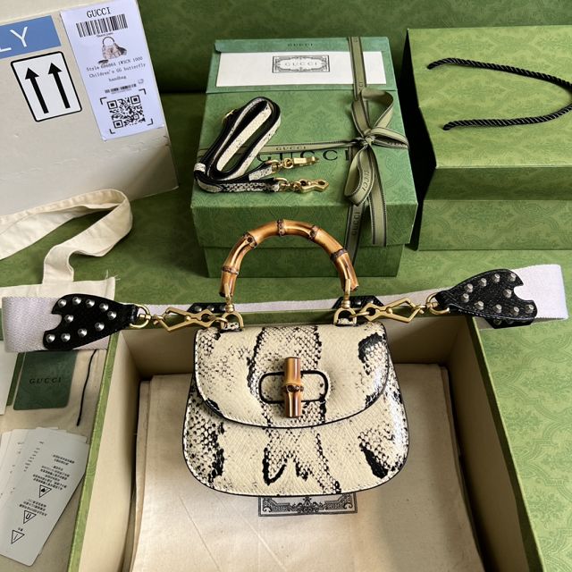 2022 GG original snakeskin mini top handle bag 686864 white