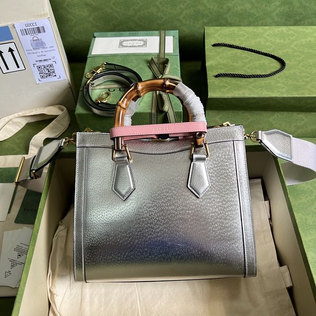 GG original calfskin diana small tote bag 702721 silver