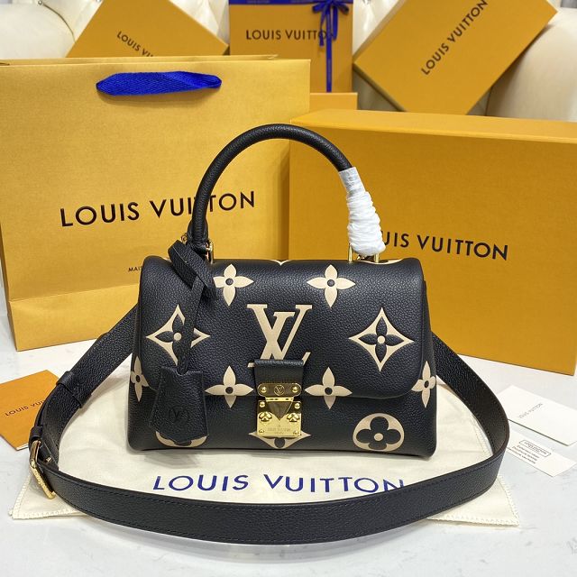 Louis vuitton original calfskin madeleine pm handbag M45978 black&apricot