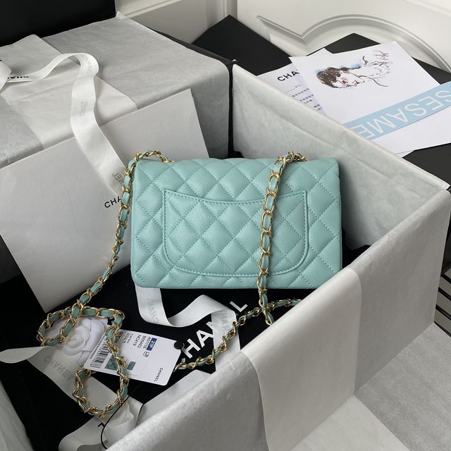 CC original fine-grained calfskin mini flap bag A69900 lake blue