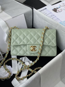 CC original fine-grained calfskin mini flap bag A69900 light green