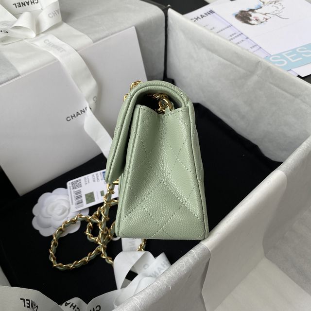 CC original fine-grained calfskin mini flap bag A69900 light green