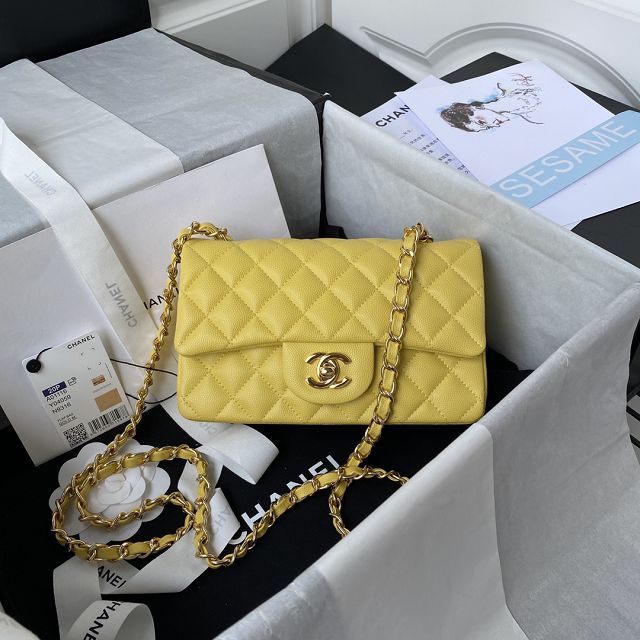 CC original fine-grained calfskin mini flap bag A69900 yellow