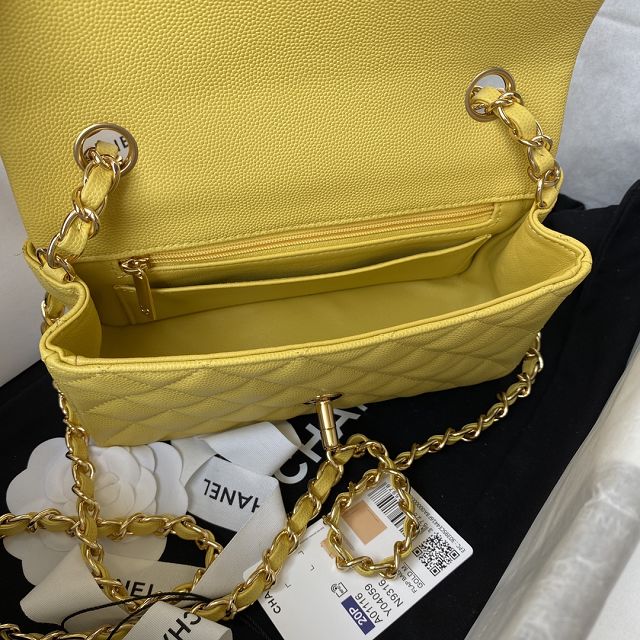 CC original fine-grained calfskin mini flap bag A69900 yellow