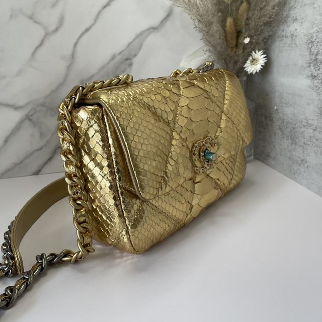 CC original python leather small flap bag bag AS1160 gold