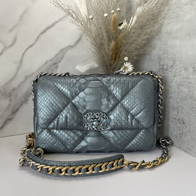 CC original python leather small flap bag bag AS1160 grey