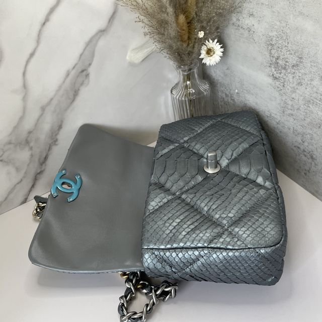 CC original python leather small flap bag bag AS1160 grey