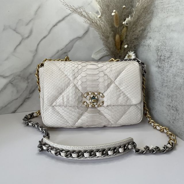 CC original python leather small flap bag bag AS1160 white