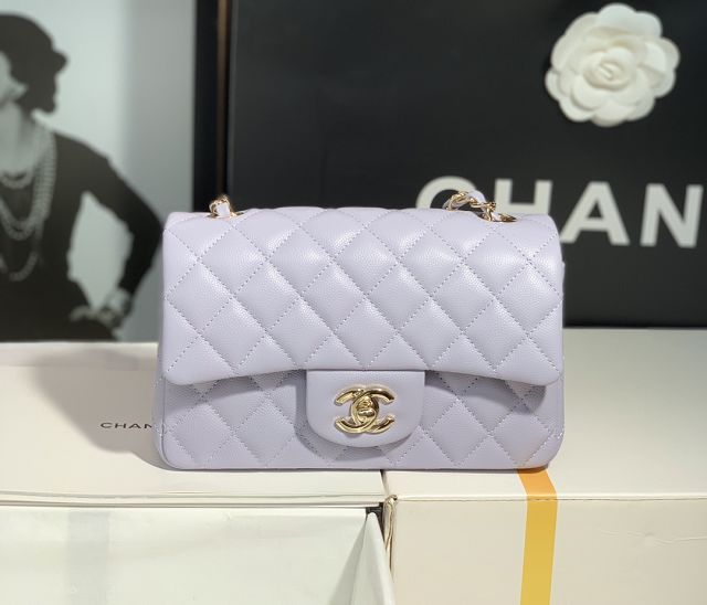 CC original grained calfskin mini flap bag A69900 light purple