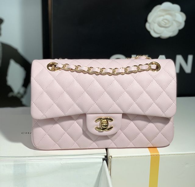 CC original grained calfskin small flap bag A01113 light pink