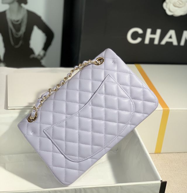 CC original grained calfskin small flap bag A01113 light purple