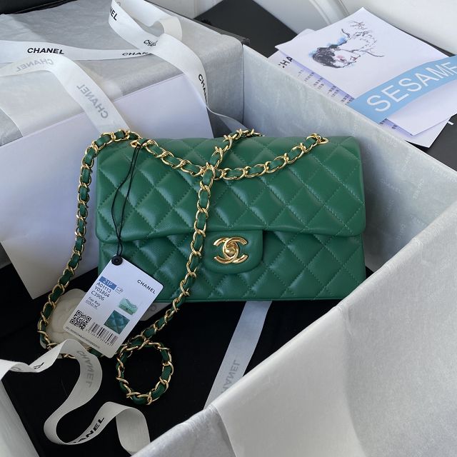 CC original lambskin small flap bag A01113 green