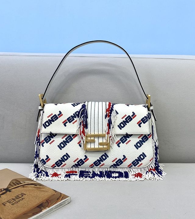 Fendi original calfskin medium baguette bag 8BR600-2 white