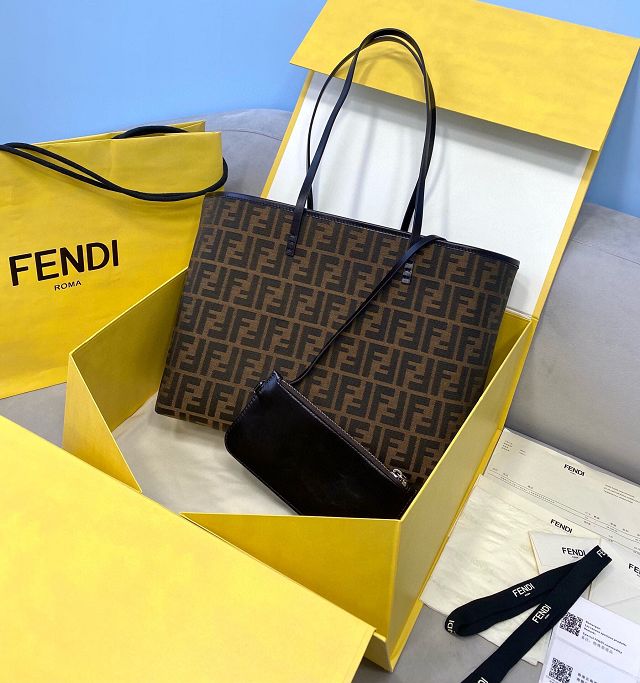 Fendi original fabric medium tote shopping bag 8BR338 brown