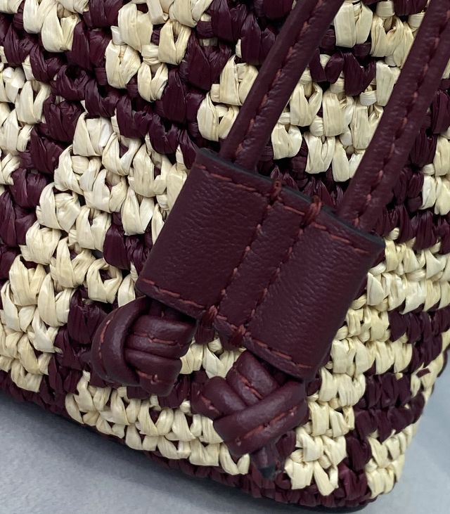 Fendi straw small mon tresor bucket bag 8BS010 burgundy