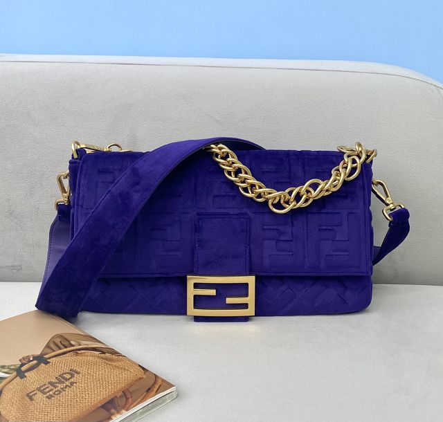 Fendi original velvet large baguette bag 8BR795 blue