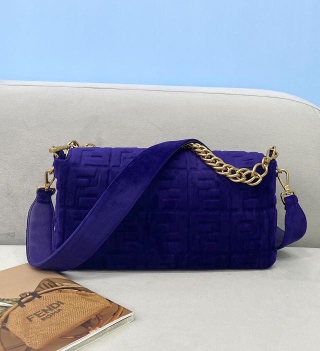 Fendi original velvet large baguette bag 8BR795 blue