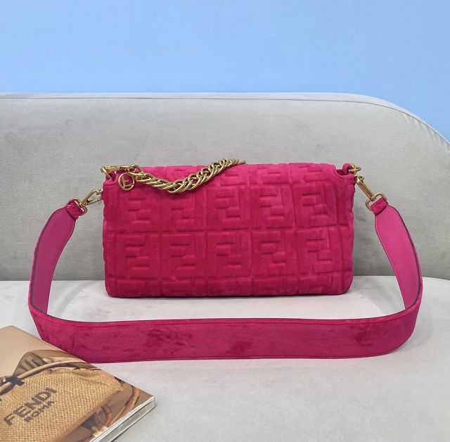 Fendi original velvet large baguette bag 8BR795 rose red