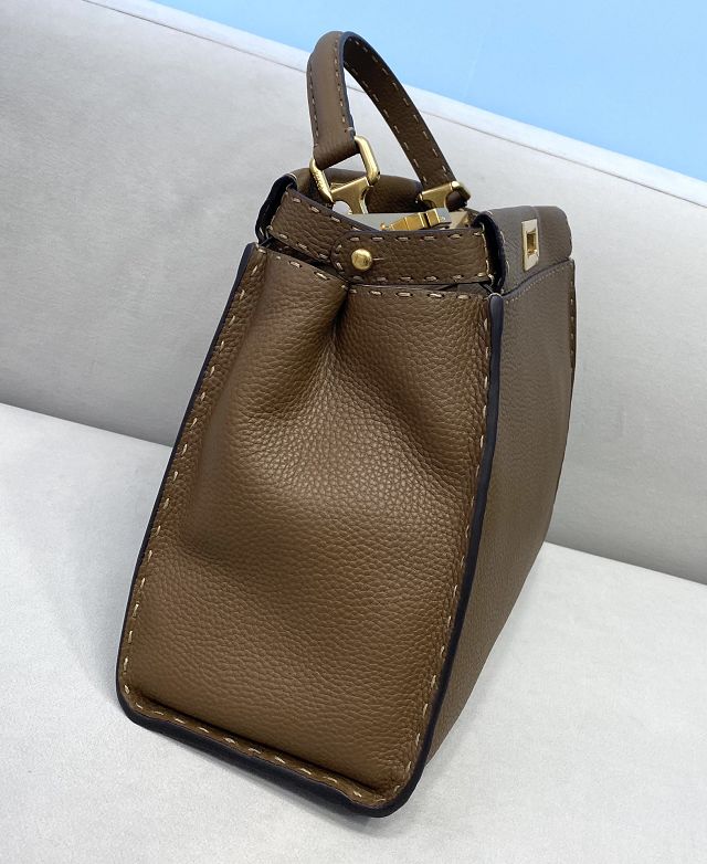 Fendi original grained calfskin medium peekaboo bag 8BN240-4 khaki