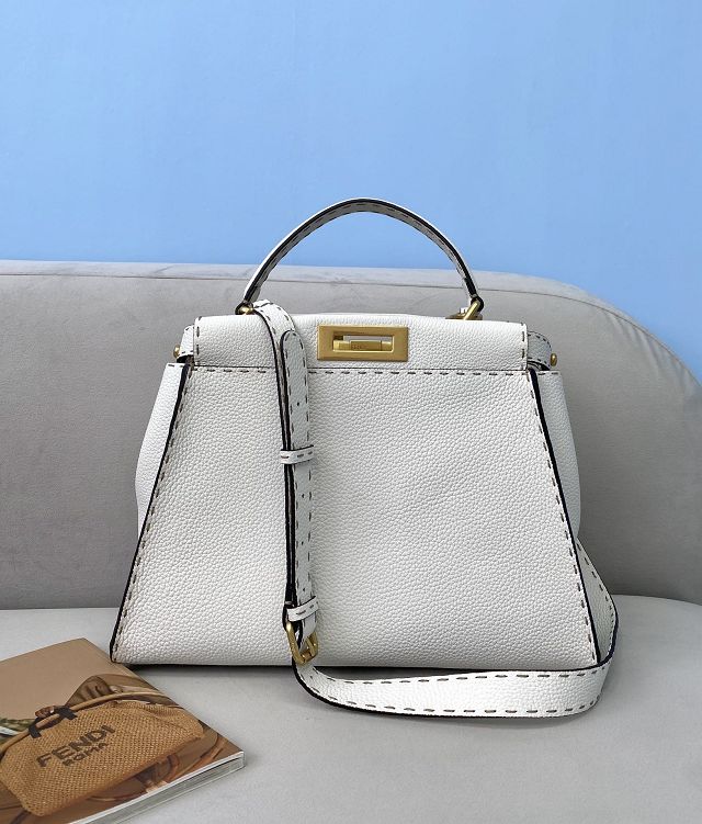 Fendi original grained calfskin medium peekaboo bag 8BN240-4 white