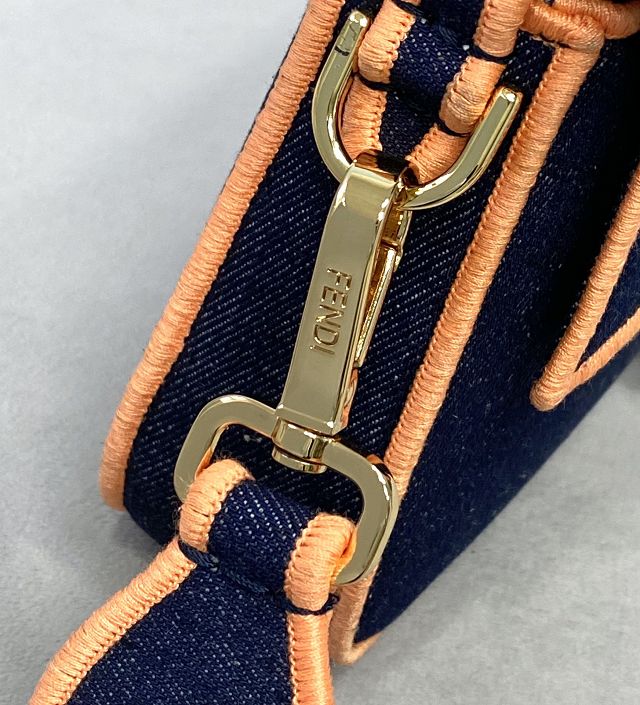 Fendi original denim medium baguette bag 8BR600 dark blue&orange