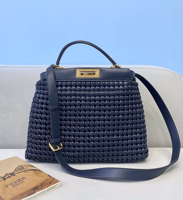 Fendi original lambskin medium peekaboo bag 8BN240 navy blue